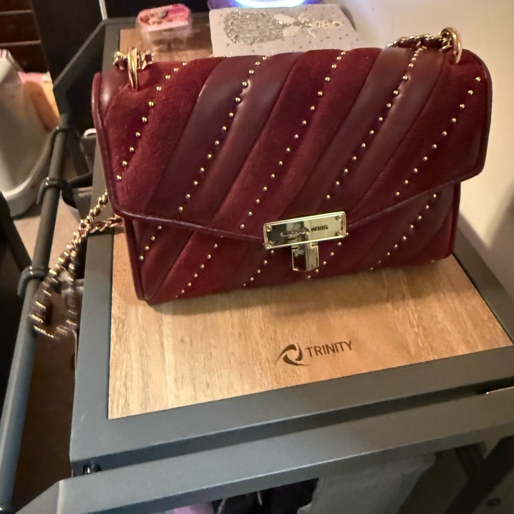 Trinity Deep Red Shoulder Bag with Gold Accents
